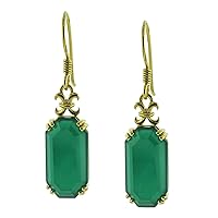 Green Onyx Briolette Shape Gemstone Jewelry 10K, 14K, 18K Yellow Gold Drop Dangle Earrings For Women/Girls
