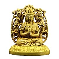 Natural Boxwood Hand Carved Fengshui Zodiac Animal 8 Protector Deity Statue(Shakyamuni Tathagata Buddha)