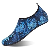 Aqua Socks Beach Water Shoes Barefoot Yoga Socks Quick-Dry Surf Pool Swim Shoes for Women Men(Blue Leaves,10.5/11.5 Women,9/9.5 Men)