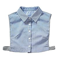 LANGUGU Stylish Detachable Half Shirt Blouse False Collar Blue White Stripes Cotton Fake Collar
