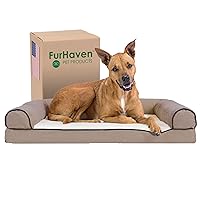 Furhaven Orthopedic Dog Bed for Large/Medium Dogs w/ Removable Bolsters & Washable Cover, For Dogs Up to 55 lbs - Sherpa & Chenille Sofa - Cream, Large