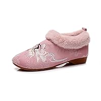 Women's Fashion Warm Cloth Shoes Home Shoes Round Head National Style Embroidered Shoes Wool Mouth Cotton Slippers