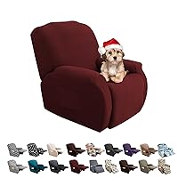 Recliner Sofa Slipcover 1 Seat Stretch Recliner Chair Covers Non Slip Spandex Pattern Recliner Cover with Pockets Reclining Couch Covers Furniture Protector for Dogs Cats,Wine Red