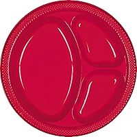 Apple Red 3-Compartment Plastic Plates - 10