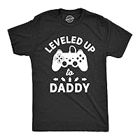 Mens Leveled Up to Daddy Tshirt Funny Video Game Fathers Day Tee