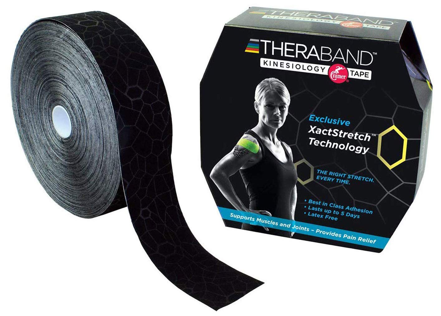 THERABAND Kinesiology Tape with XactStretch Indicator for Perfect Stretch and Application Every Time, Best in Class Adhesion, Water Resistant