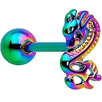Body Candy Stainless Steel Rainbow 3D Dragon Top Barbell Tongue Ring