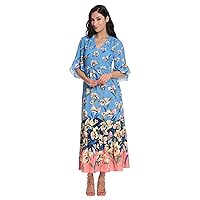 Maggy London Women's Floral Printed V-Neck Tiered Maxi with Ruffle Elbow Sleeves and Border Hem