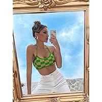 Womens Summer Tops Sexy Casual T Shirts for Women Checkerboard Pattern Halter Neck Crop Knit Top