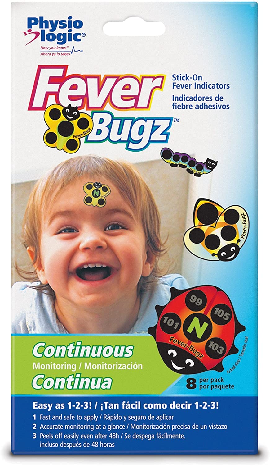 Physio Logic Fever-Bugz Indicator, Allows to Continuously Monitor Fever or Temperature for Up to 48 Hours, Colorful Stick-on that is Safe, Accurate, and Fast