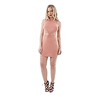 Khanomak Sleeveless Rib Mock Neck Cut-Out Front Knot Mini Body Con Dress