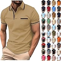 Men's Polo Shirts 2024 Solid/Color V Neck Short Sleeve Casual Polo T Shirt Block Slim Fit Golf Shirts with Pocket
