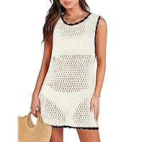 ANRABESS Womens Swimsuit Cover Up Sleeveless Knit 2024 Summer Outfits Swimwear Bathing Suit Coverup Crochet Beach Dress