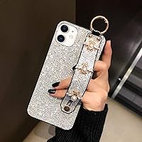 Guppy Compatible with iPhone 11 Bling Lattice Case Luxury Glitter Sparkle Grid Sequin with Bee Wrist Hand Strap Kickstand Bracket Soft Protective Bumper Case for Woman Girls Silver