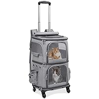 Extra Large Double-Compartment Pet Carrier Backpack with Wheels for Small Dogs and Cats, Cat Rolling Carrier for 2 Cats, Perfect for Traveling/Taking a Walk/Trips to The Vet, Grey