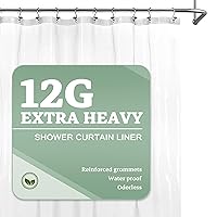 Barossa Design Extra Heavy Duty Shower Curtain Liner 12G Thick EVA -Soft Plastic Shower Liner Waterproof with Grommets & 3 Magnets, Clear, 72