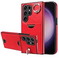 XRJNFHI-- Leather Case for Samsung Galaxy S24 Ultra/S24 Plus/S24, Business Style Back Card Holder Cover with Rotating Ring Kickstand (S24,Red)