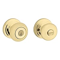Kwikset Juno Entry Door Knob with Lock and Key, Secure Keyed Handle Exterior, Front Entrance and Bedroom, Polished Brass, Pick Resistant SmartKey Rekey Security