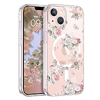 GaoBao for iPhone 13 Case, iPhone 14 Case [Compatible with Magsafe] Magnetic Clear Flowers Patterns Slim Transparent Shockproof Protective Women Girls Case for iPhone 13/14 6.1