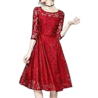 Women Dresses Fall Vintage Formal Floral Lace A Line Midi Tea Swing Dress Bridesmaid Evening Cocktail Party Dress