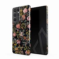 BURGA Phone Case Compatible with Samsung Galaxy S21 Ultra - Cherries Blossom Floral Print Pattern Vintage Flowers Peony Cute Case for Women Thin Design Durable Hard Plastic Protective Case