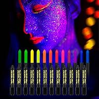 24 Pcs Glow in The Black Light Face Body Paint, UV Black Light Glow Crayons Neon Fluorescent Face Painting Makeup Kit for Halloween Club Makeup Xmas Glow Party (12 Color)
