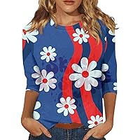 Women's Fourth of July Seven Sleeve Top Fitted Printed Solid Color Women's Cute Basic Tee 2024