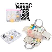 Damero Wearable Breast Pump Bag with Cooler Compartment Compatible with Elvie Breast Pump and Breast Pump Parts Bag with Mat and Mesh Bag Bundle