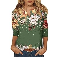 Womens 3/4 Sleeve Summer Tops Button Down Blouses Dressy Casual Printed Floral Graphic Tees Crewneck Sweatshirts Shirts