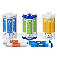 2 Year Reverse Osmosis System Replacement Filter Set – 16 Filters with 50 GPD RO Membrane, Carbon GAC, ACB, PAC Filters, Sediment SED Filters – 10 inch Size Water Filters