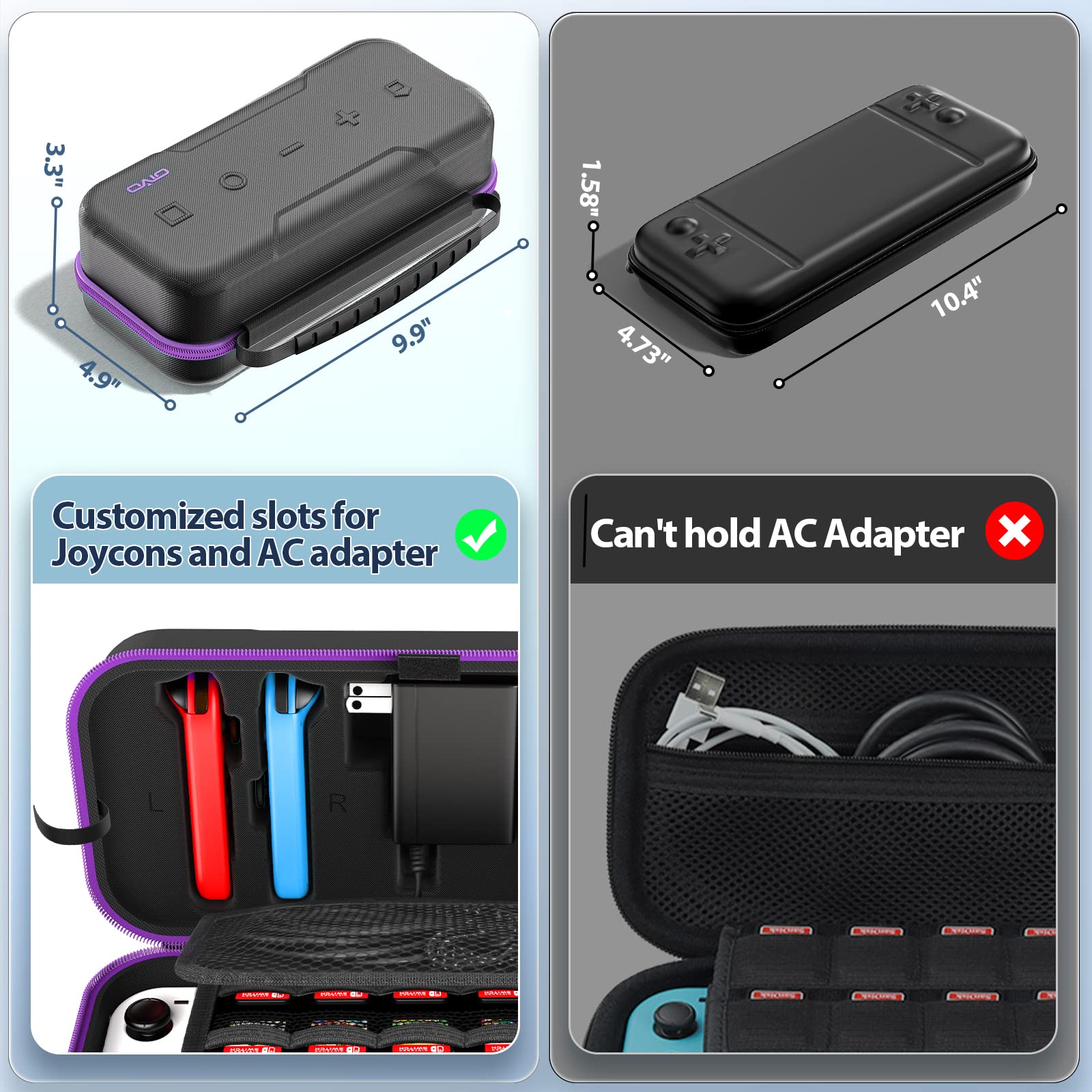 Switch OLED Carrying Case Compatible with Nintendo Switch/OLED Model, Portable Switch Travel Carry Case Fit for Joy-Con and Adapter, Hard Shell Protective Switch Pouch Case with 20 Games, Purple