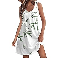 Sundresses for Women 2024 Casual Summer Boho Beach Floral T-Shirts Dress V Neck Loose Tank Dresses with Pockets