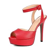 Womens Matte Peep Toe Ankle Strap Sexy Night Club Buckle Solid Open Toe Stiletto High Heel Platforms Sandals 5 Inch