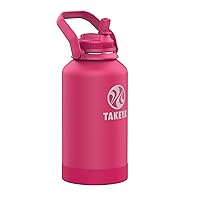 Takeya Pickleball Stainless Steel Insulated Water Bottle with Choice of Lid and Carry Handle, 64 Ounce, Backspin Pink