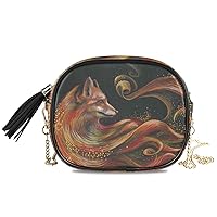 ALAZA PU Leather Small Crossbody Bag Purse Wallet Fantastic Fox In Dark Cell Phone Bags with Adjustable Chain Strap & Multi Pocket