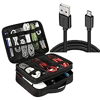 Android Charging Cable & Matein Electronics Organizer Bundle | 15Ft Fast Charging Sync Micro USB Cord & Waterproof Travel Electronic Accessories Case Portable Double Layer Cable Storage Bag