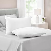 MARTHA STEWART Down Alternative Pillows King Size Set Of 2, Plush Cooling Pillow for Back, Stomach or Side Sleepers, Memory Foam-Like Fiber Fill, Dobby Stripe, 20