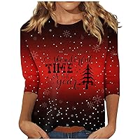 Women's 2023 Christmas Printed Blouse, Elegant 3/4 Sleeve Tops for Women Cute Crew Neck Top Trendy Plus Size Womens top