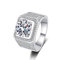 StarGems® Four Prong Micro-Inlaid Band For Man 2-5ct Moissanite 925 Silver Platinum Plated Ring RX088