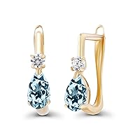 Solid 14K Gold 11x5mm Pear Shaped Natural Birthstone Huggie Earrings For Women | 5x3mm Pear Cut Birthstone | 2mm Created White Sapphire Huggie Hoop Earrings For Women and Girls