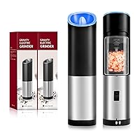 Upgraded Gravity Electric Salt and Pepper Grinder Set, Adjustable Coarseness, with Blue LED Light, One Hand Automatic Operation, Black