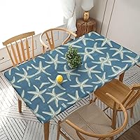 Starfish Coastal Wool Print Square Table Cover with Anti Slip Tablecloth, Polyester Tablecloth,Outdoor Waterproof Elastic Tablecloth,Easy to Clean,30x60 in