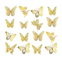 3D Butterfly Wall Decor 48 Pcs 4 Styles 3 Sizes, for Birthday Decorations Party Decorations, Removable Wall Stickers Interior Decorations Kids Nursery Classroom Wedding Decor (Gold)