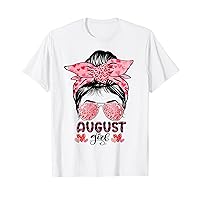August Girl Birthday Messy Bun Valentines Day Leopard T-Shirt