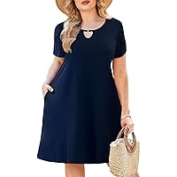 IN'VOLAND Women's Plus Size Casual Dresses with Pockets Summer Beach Floral Tshirt Short Sleeve Loose Flowy Sundresses