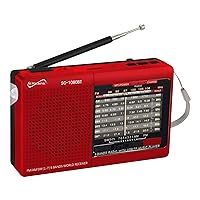 Supersonic SC-1080BT 9-Band Radio with Bluetooth, Portable Small Multi Band Radio Stereo, USB and Micro SD Input, Torch Light, and Rechargeable Battery