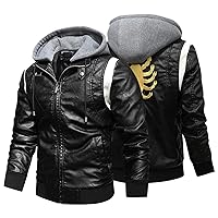 Men's Faux Leather Jacket With Hood Vintage Slimfit Motorcycle Jacket Casual Warm Winter Coat With Pockets