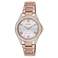Citizen Ladies' Crystal Eco-Drive Watch, 3-Hand, Roman Numeral Markers, Mother-of-Pearl Dial