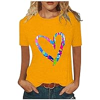 T Shirts for Women Graphic Valentines Day Turtle Neck Short Sleeve Tee Plus Size Holiday Shirts for Women