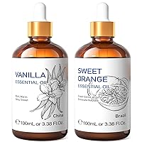 HIQILI Vanilla Essential Oil and Sweet Orange Essential Oil, 100% Pure Natural for Diffuser - 3.38 Fl Oz